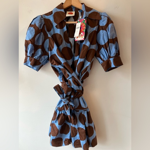 Farm Rio Short-Sleeve Bow-Front Mini Dress XXS BNWT - Picture 3 of 16